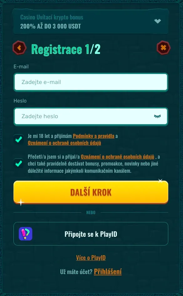 Registrační formulář Spinanga