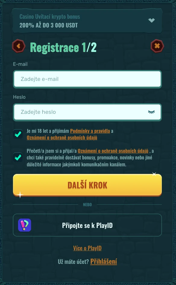 Registrační formulář Spinanga